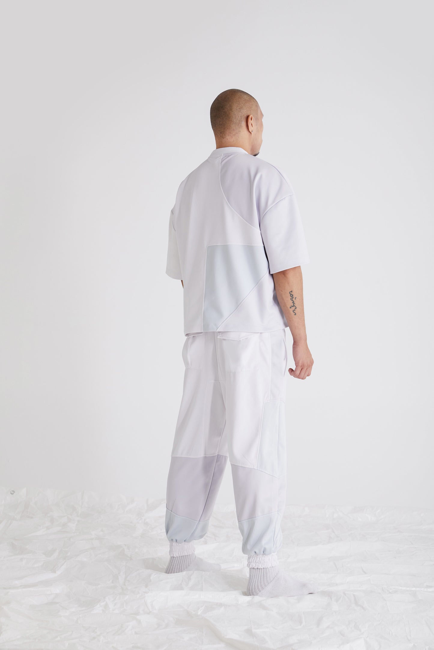 Model wearing Nouvel oversized mens streetwear tee – relaxed colour block fit