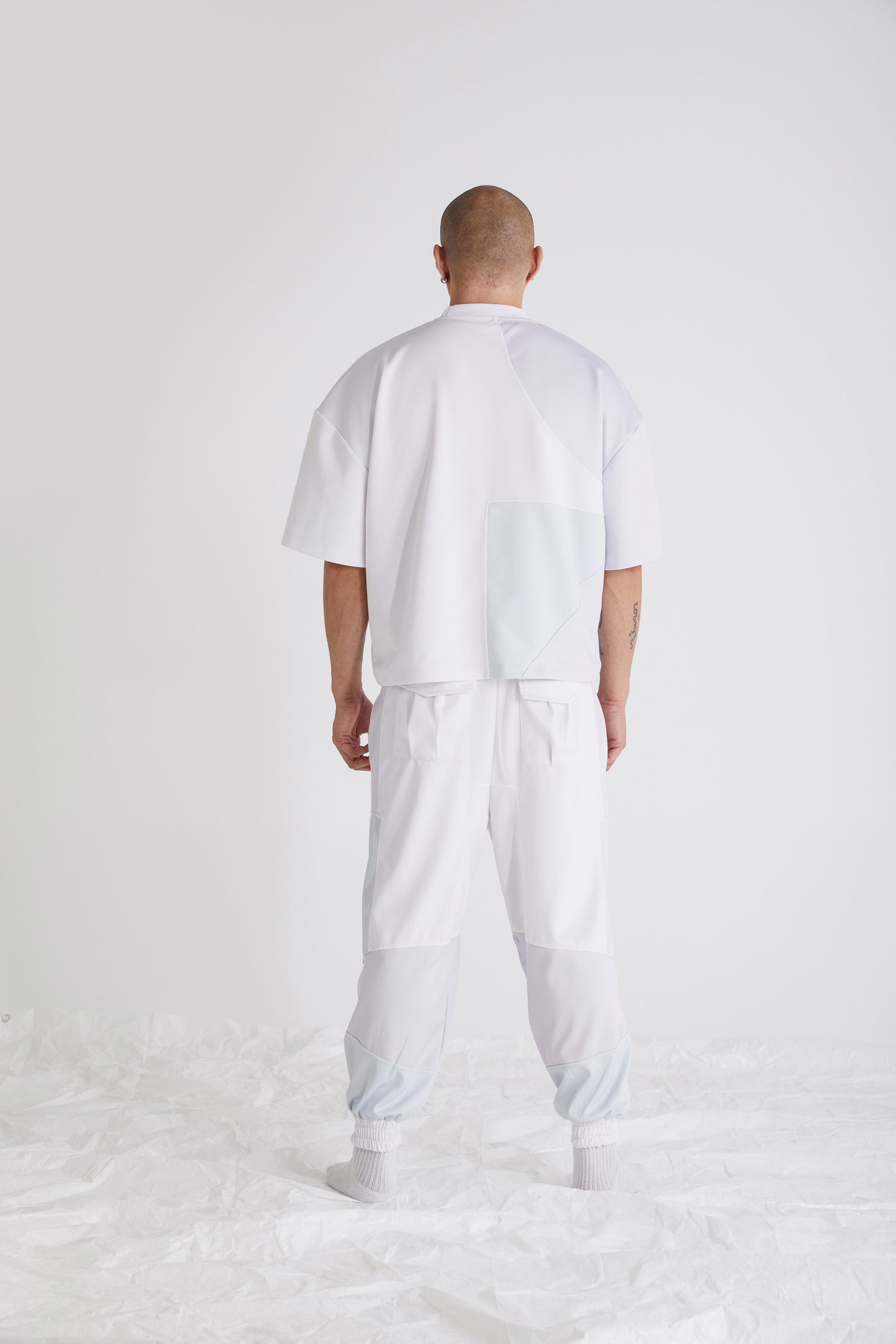 Laid flat view of Nouvel colour block mens tee – streetwear fit