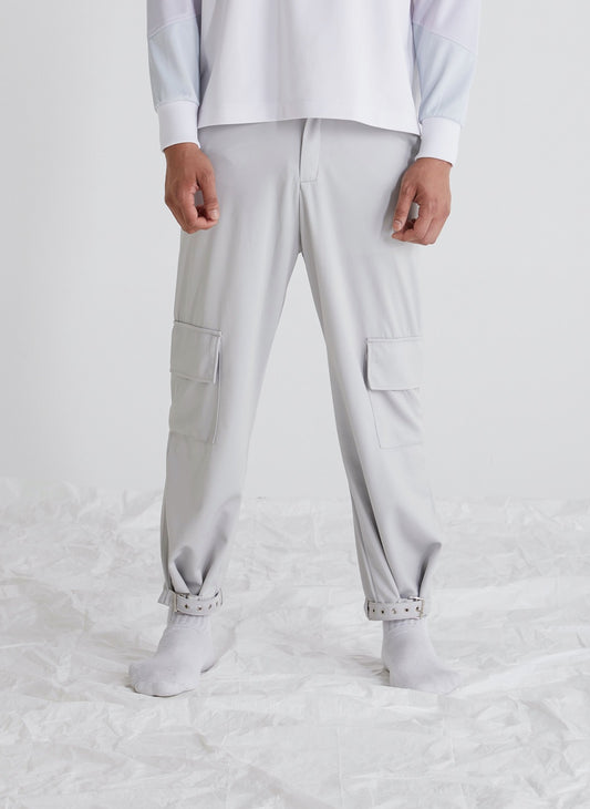 Front view of Satori wide leg trousers for men with adjustable hem